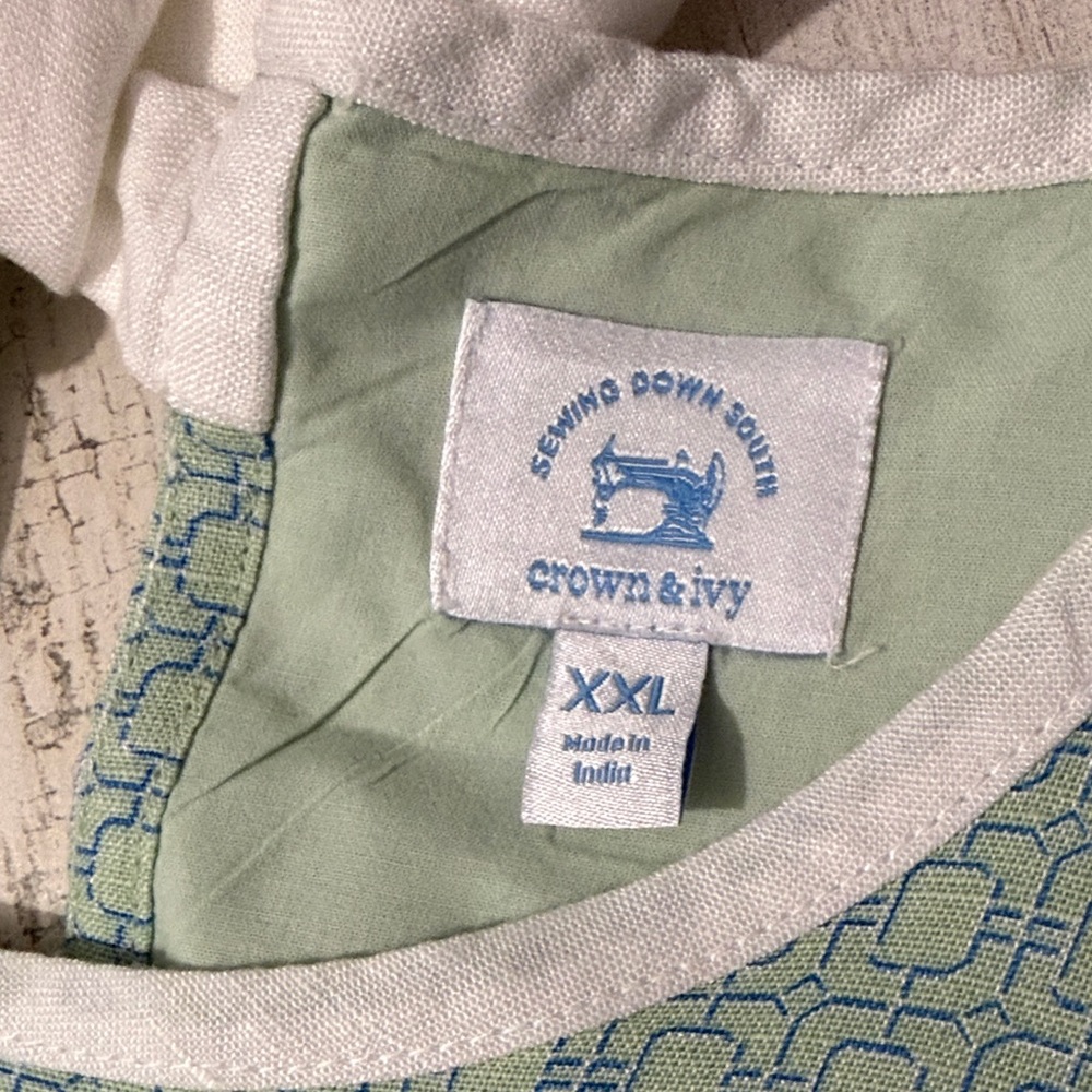 Sewing Down South X Crown & Ivy Mint Green Sleeveless Blouse linen blend xxl - Picture 5 of 10